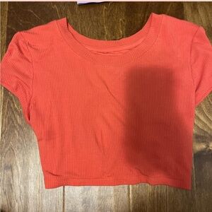 Ribbed Crop Tee - Coral